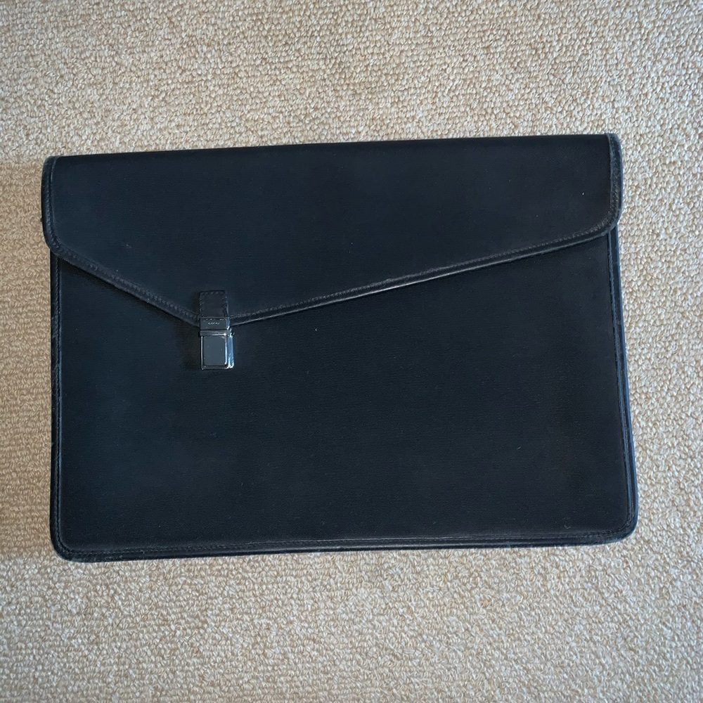 GUCCI Black Canvas Brief Bag - “G” lining w/ biz card holder and outside zipper